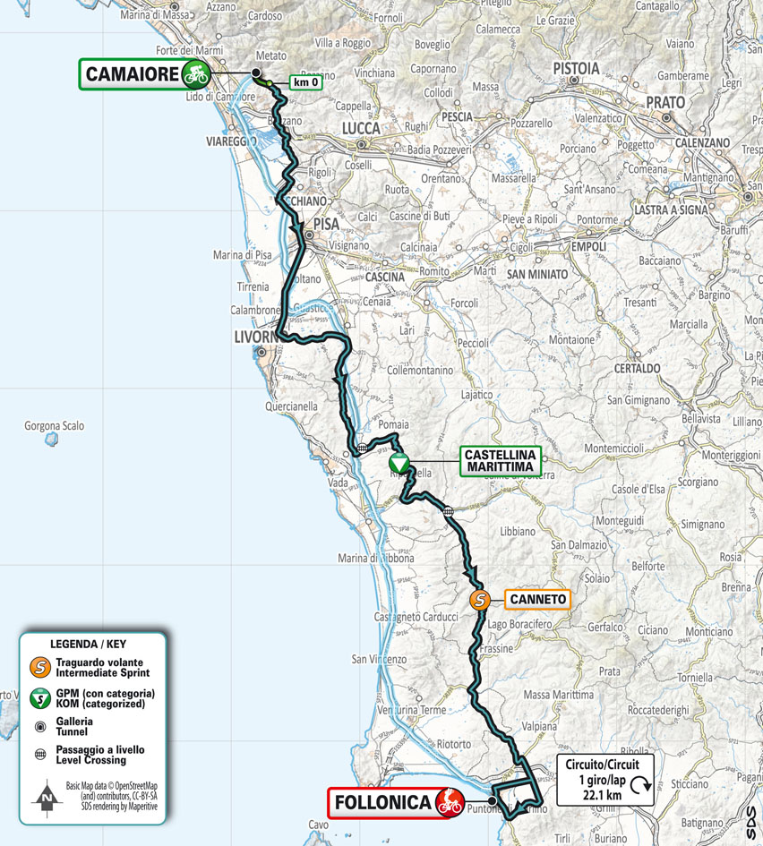Planimetria/Map Tappa 2 Tirreno-Adriatico 2023